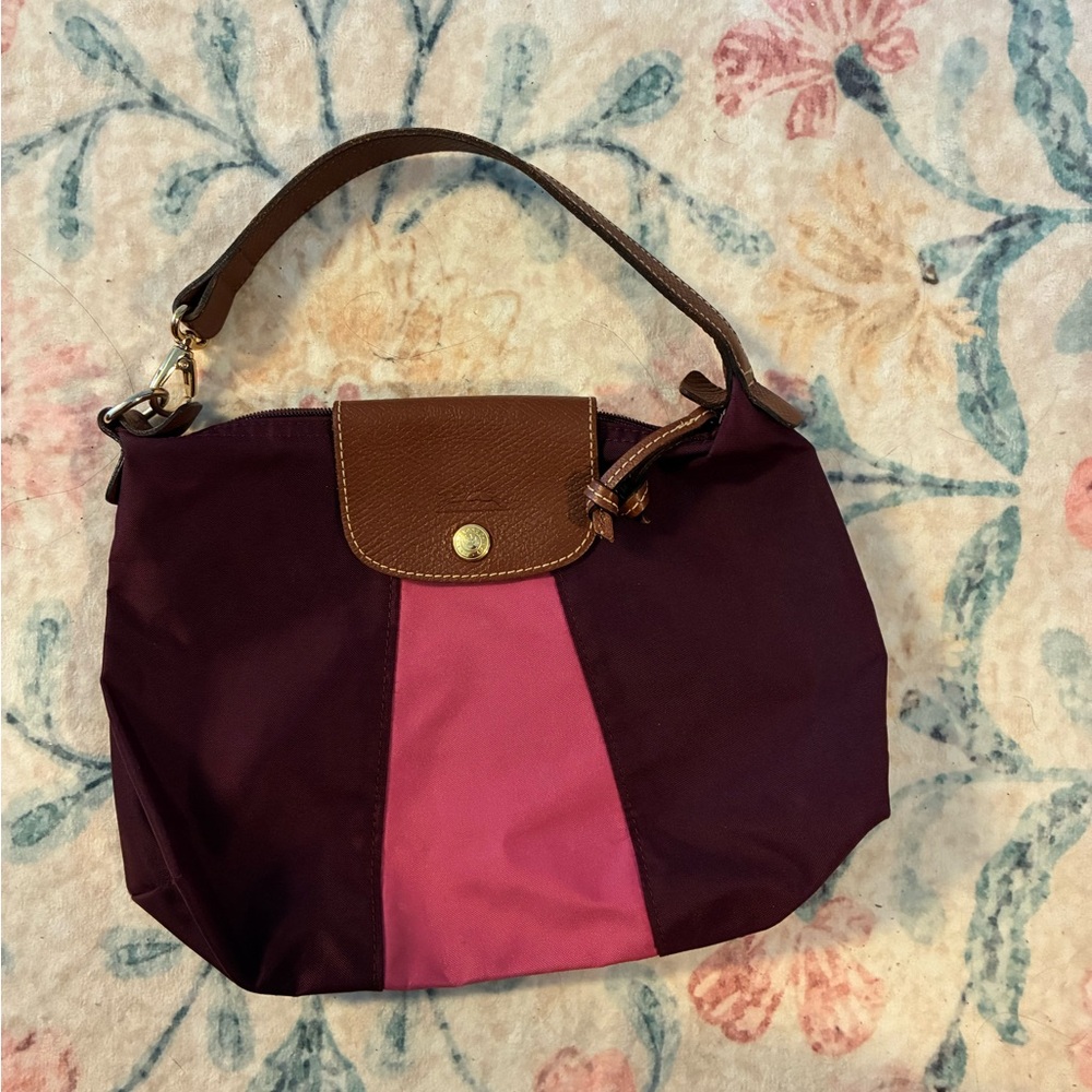 Pink and Maroon Longchamp Mini Bag